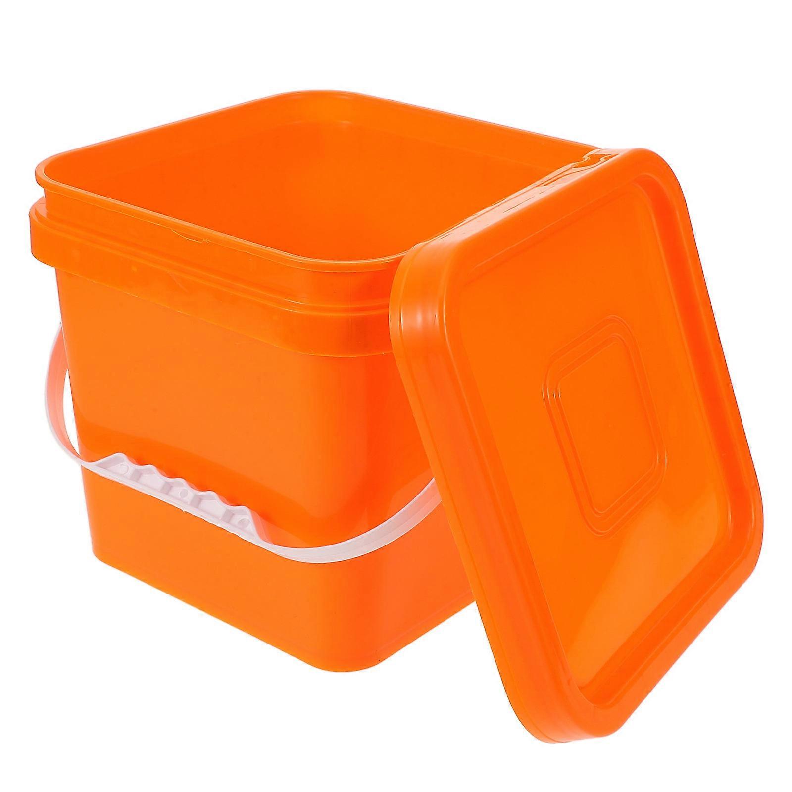 Orange Plastic Storage Bucket with Handle Lid 2Pcs Reusable Paint Pail