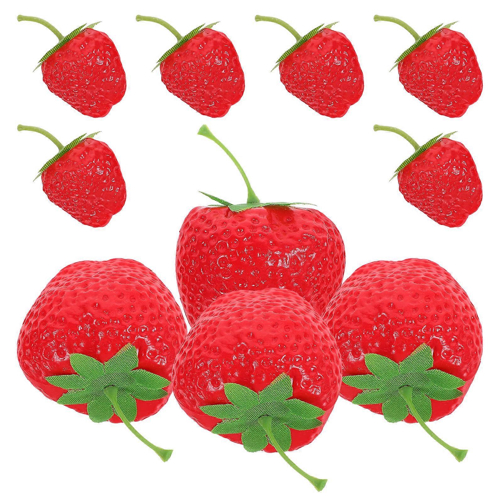 Realistic Strawberry Decor Artificial Strawberries With Stem Perfect For Party Use Silk Cloth 10Pcs