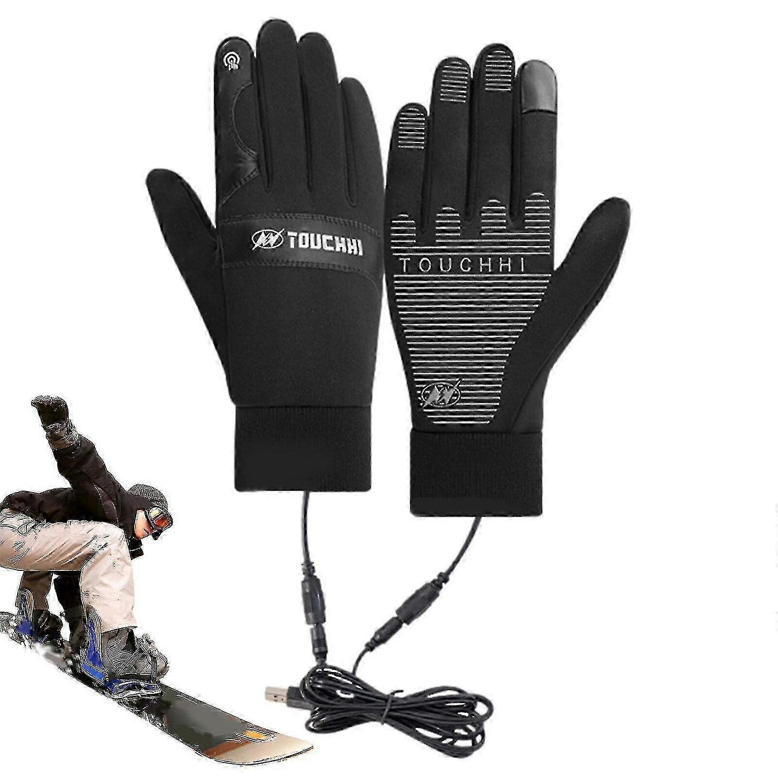 USB Rechargeable Waterproof Heated Ski Gloves with Touchscreen for Men