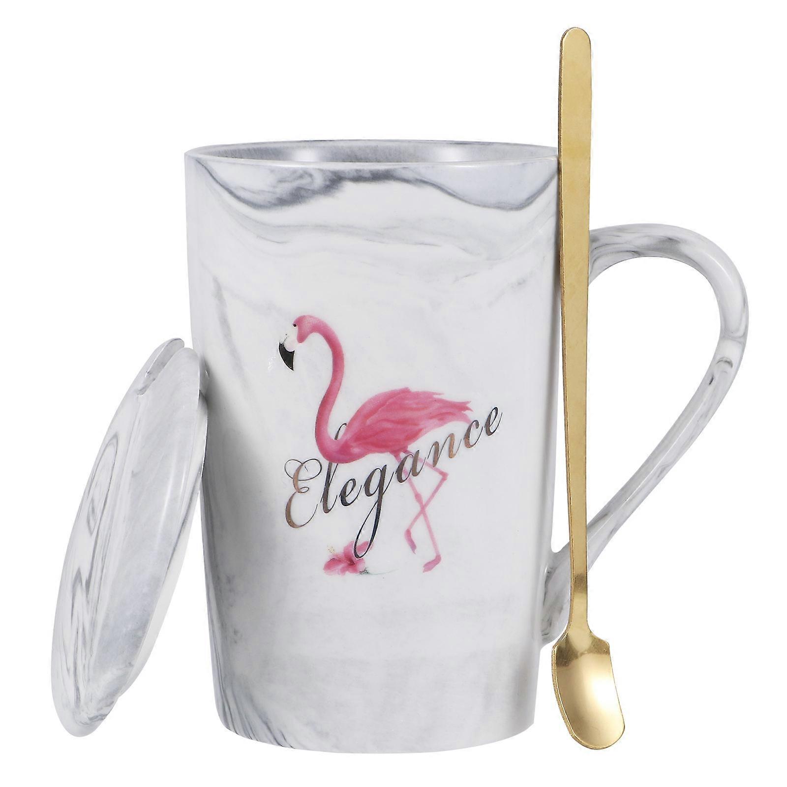 Beverage Mug Ceramic Coffee Cup for Home Use 3Sets Pink with Flamingo Pattern