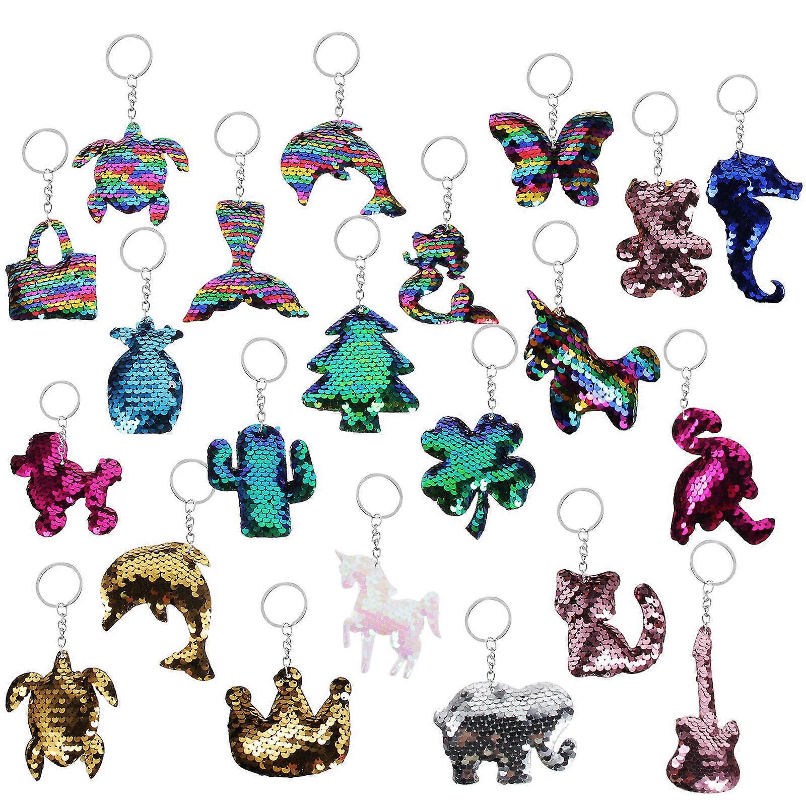 Glitter Keychain Double-Side Sequin Craft Pendant for Decor 110Pcs