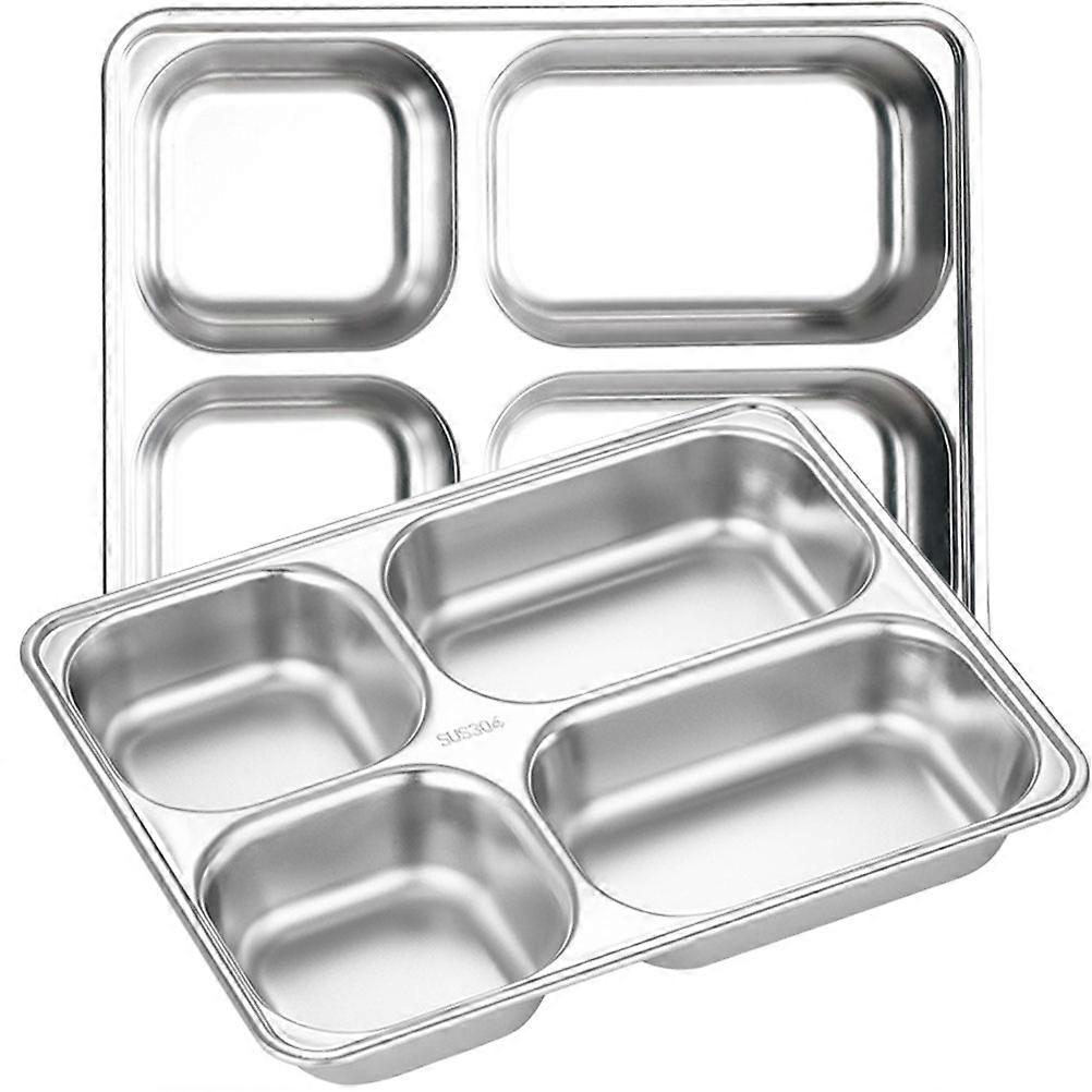 Lunch Divided Tray Stainless Steel Deep Rectangular Plate for Adults 4Pcs