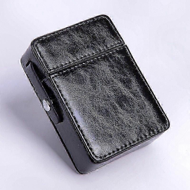 Men's Leather Cigarette Holder - 20 Capacity with Built-in Lighter Slot and Secure Snap Closure