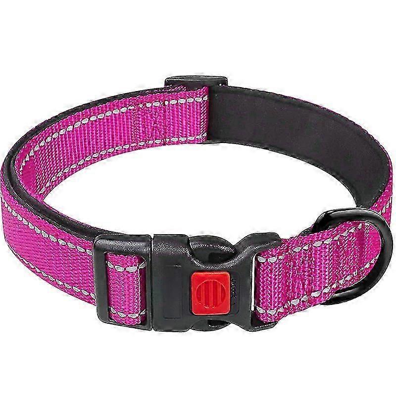 Reflective Dog Collar with Buckle Adjustable Safety Nylon Collars for Small Medium Large Dogs, Pink M