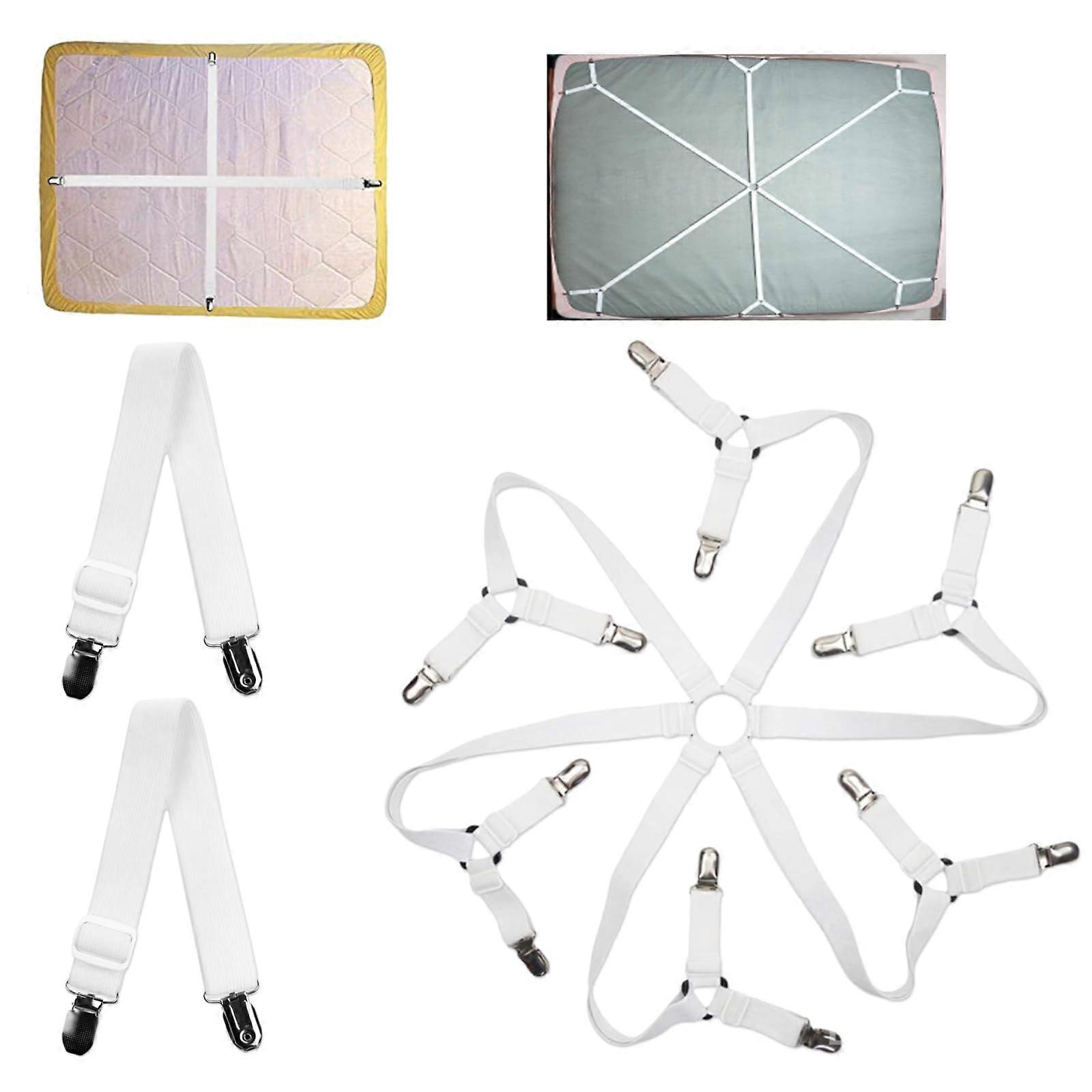 Bed Sheet Clips Crisscross And Straight 3Pack Adjustable 70280 Cm Sheet Grippers 6Way Elastic Bands Pure White