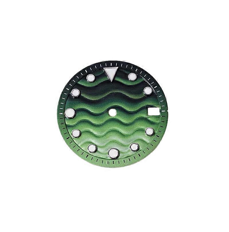 28.5mm Single Calendar Watch Dial for NH35/NH36/7S Movement - Wave Design with Green Luminescent (Green)