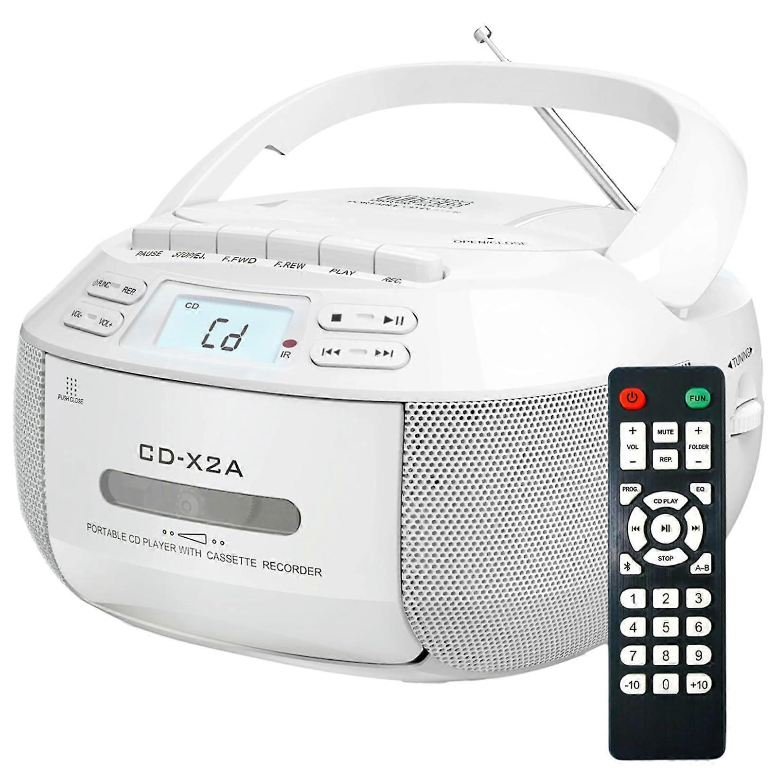 CD Player Boombox Bluetooth Cassette Combo AM FM MP3 Radio Remote Control LED Display Portable Black White