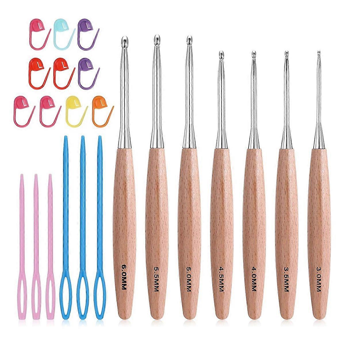 Wood Crochet Hooks Set Ergonomic Handle Crochet Hooks 3.0mm-6.0mm