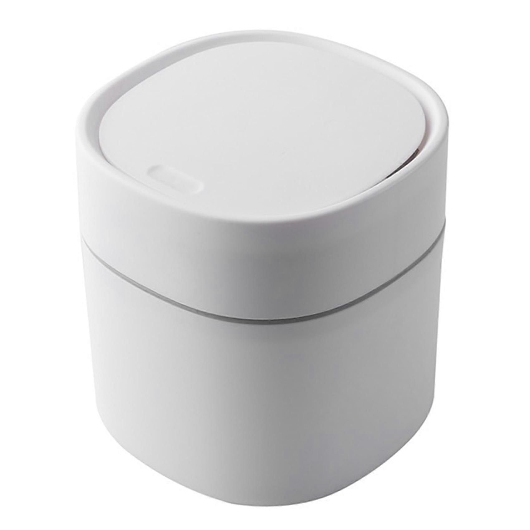 Mini Trash Can Desktop Waste Bin with Press-Open Lid Small Table Top Bin Graceful Round Corner Paper