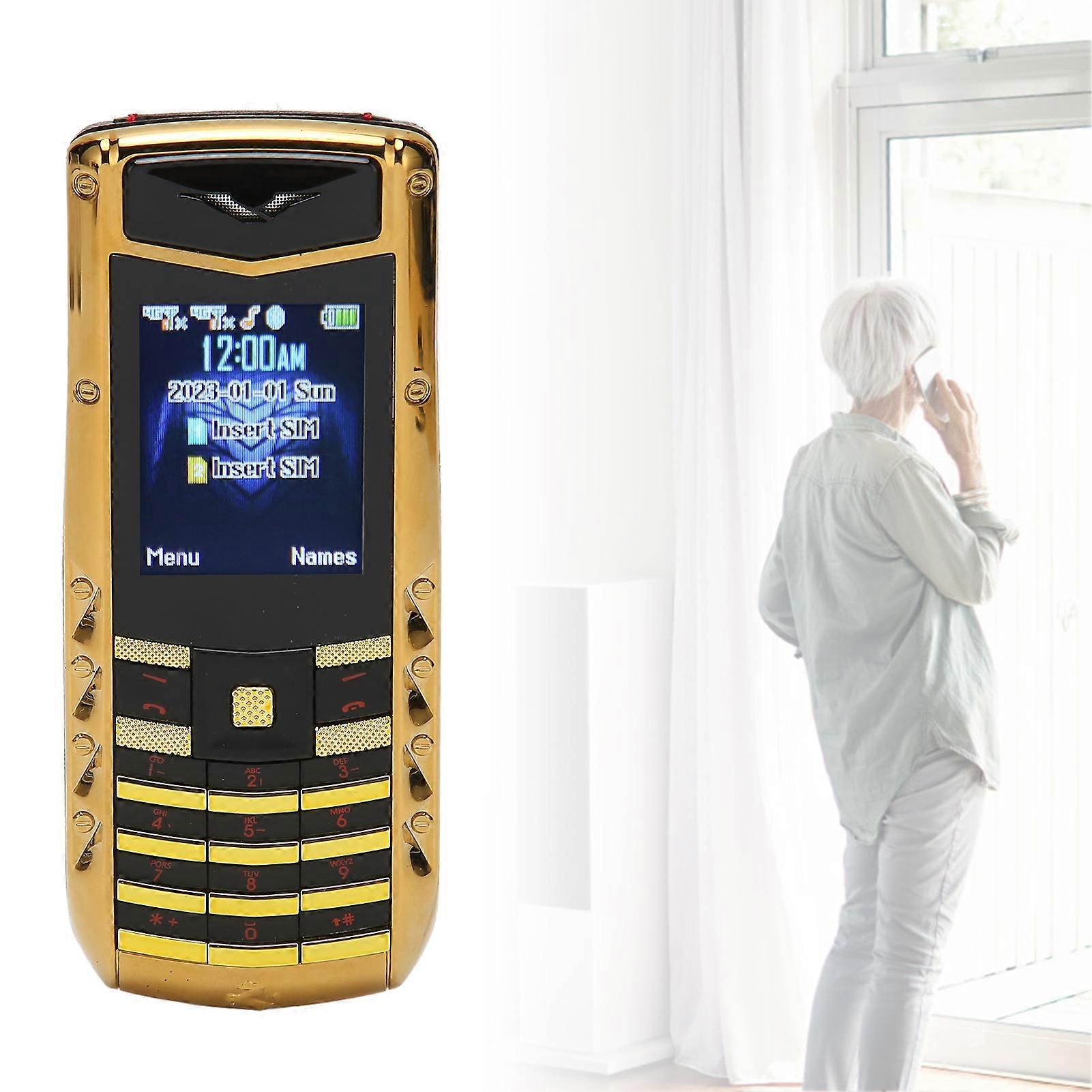 V5 Pro 2G Unlocked Cell Phone Big Button High Volume Cell Phone for Seniors 1600mAh Battery Dual Card 100‑240V Gold EU Plug