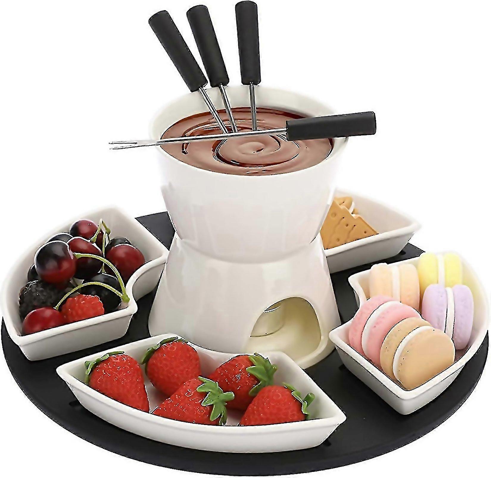 For Ceramic Chocolate Fondue Pot Set Cheese Ice Cream Warmer 300ml Butter Fondue Set Tea Light Candl
