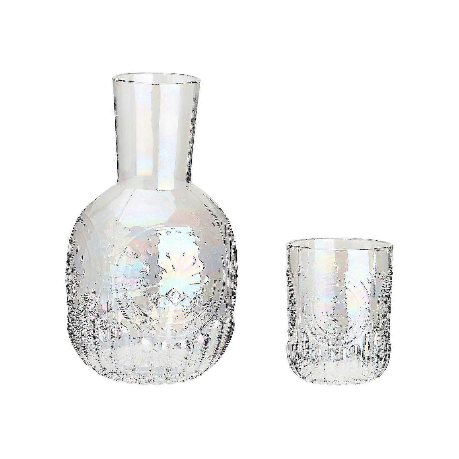 Ribbed pitcher with drinking glass for vintage style carafe