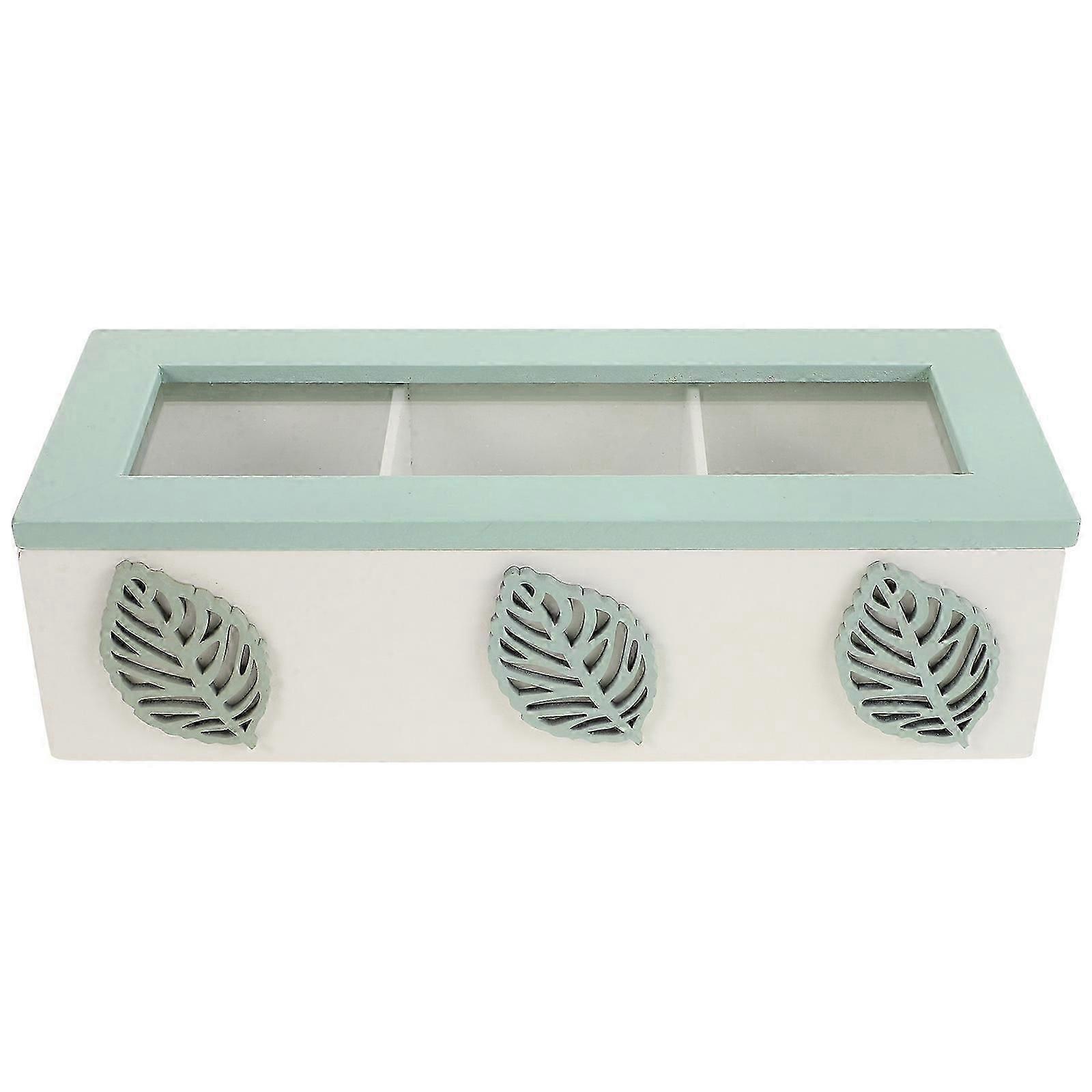 מארגן תה לשקיקי תה מעץ, קופסה מארגנת לשקיקי תה מלבניים בסגנון כפרי, ירוק בהיר, 24.00x10.00x7.00 ס"מ, אחסון, סט אחד