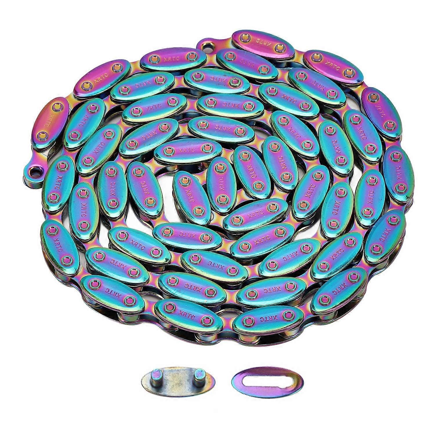 Single Speed Bike Chain for Fixed Gear BMX Bikes 1 Speed Cycling Chain 100 Links Rugby Design Rainbo