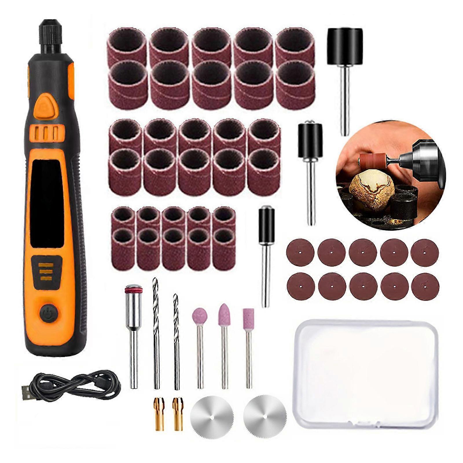 Accuracy Engraver With 54 Interchangeable Bits Rechargeable Variable Speed Settings For Multi Material Processing  Yellow