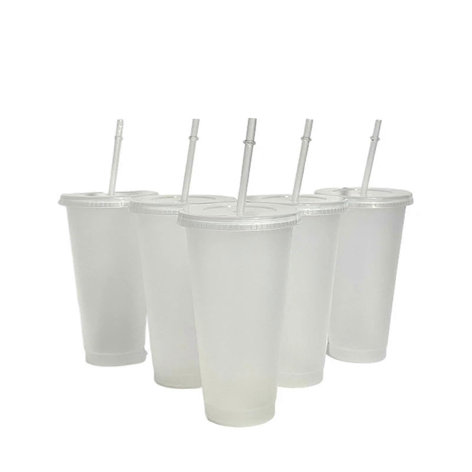 Color Changing Plastic Tumblers with Straw Lids 710ml Matte Cups Set of 5 for Hot Cold Drinks Couples Gift