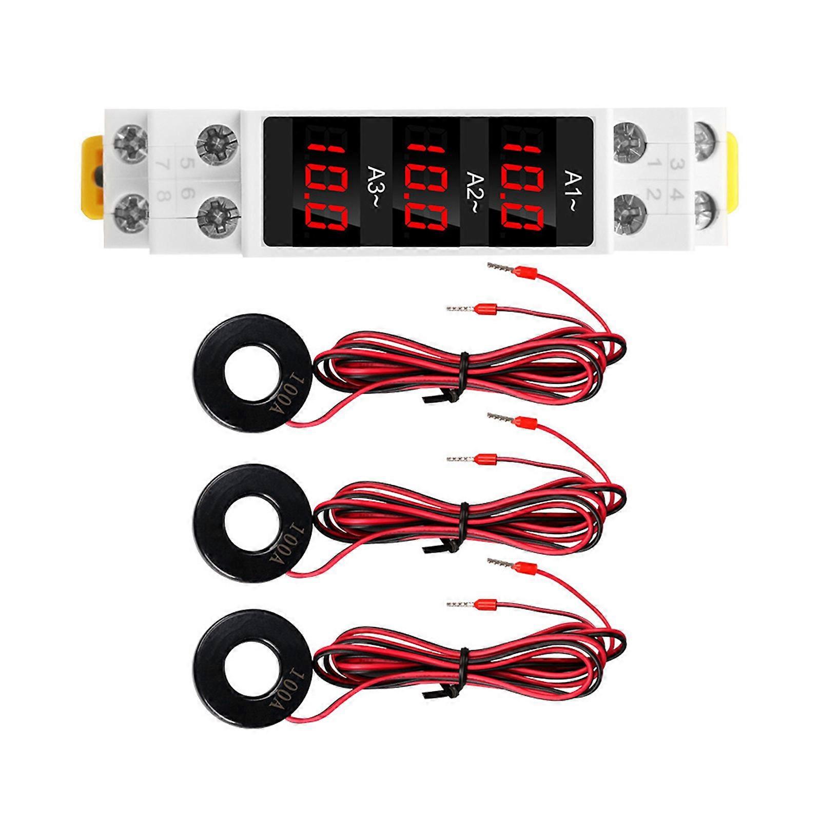 3 Phase Ampere Meter Modular Current Meter Gauges Indicator Din Rail Mount LED Digital Ammeter AC80V~500V 1~100A Multicolor