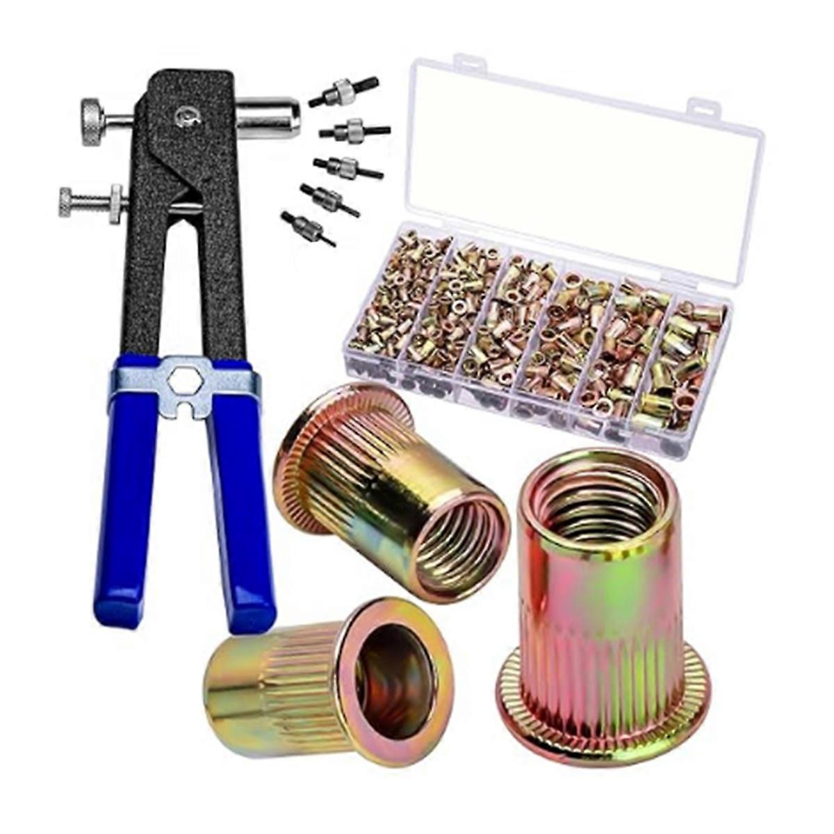 Pressure Rivet Nut Tool Kit, 430Pcs Metric Rivet Nut Combination (M8/M6/M5//M3), Suitable for Furniture, Decoration B