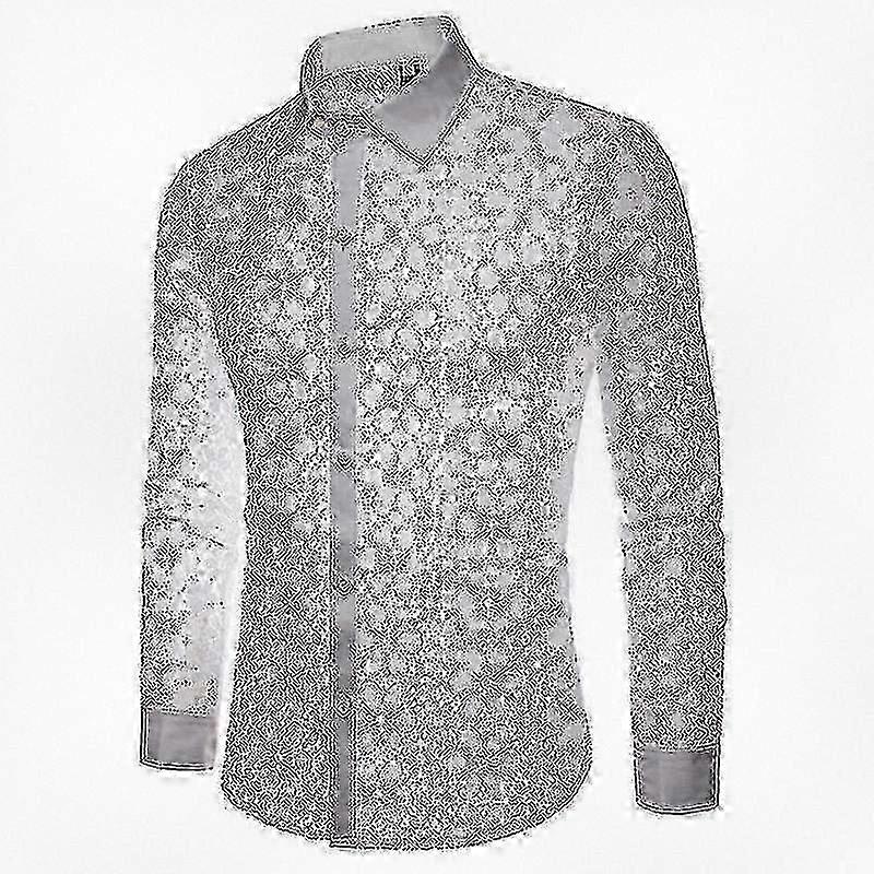 Sheer Lace Button Up Shirts for Men, Mesh See Through Top