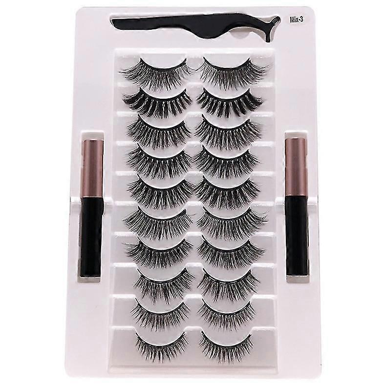 10 Pairs Magnetic Eyelashes And 2 Eyeliner Set - Natural Look & Reusable