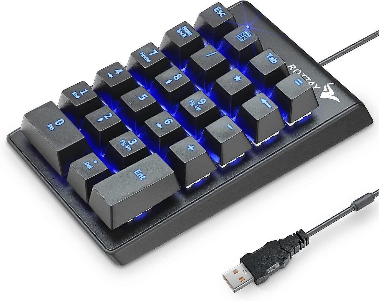 Number Pad, Mechanical USB Wired Numeric Keypad with Blue Backlit 22 Key Numpad for Laptop Desktop Computer