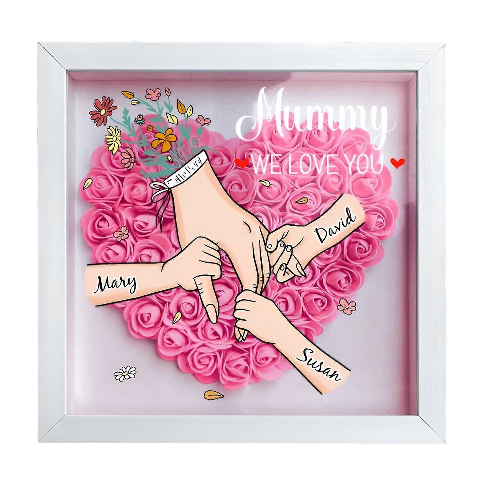 Flower Shadow Box Frame with Custom Names for Mothers Day Gift Mom Grandma