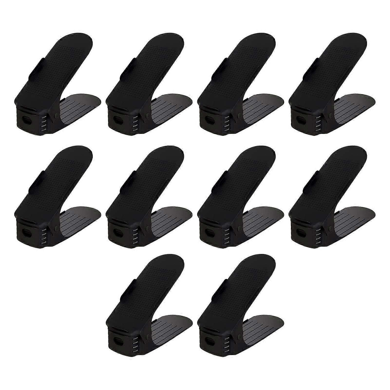 Adjustable Shoe Rack Organizer Double Deck Space Saver Non Slip Closet Storage Black, Set of 20