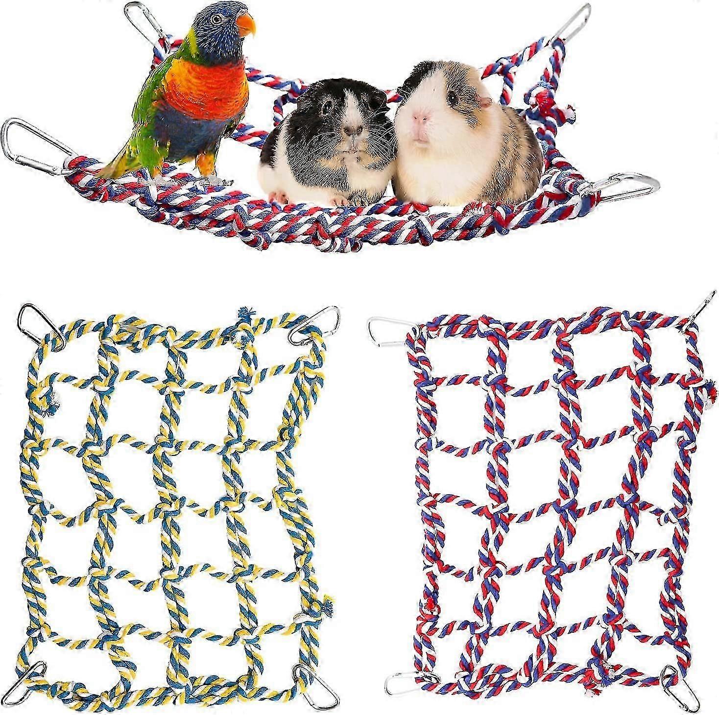 2pcs Colorful Bird Rope Net, Rat Climbing Rope Net, Pet Hanging Hammock, Bird Ladder Rope Bridge
