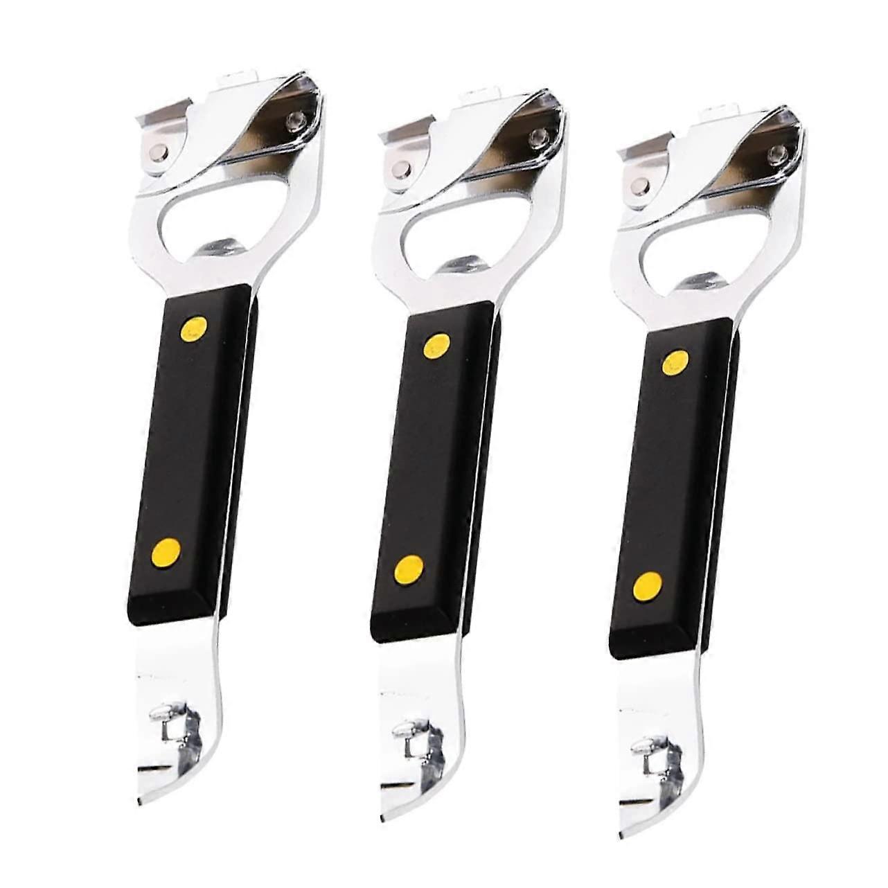 3Pcs Stainless Steel Can and Bottle Opener Set with Ergonomic Hand Grip and RustResistant Build for Camping, Hiking and Home Use