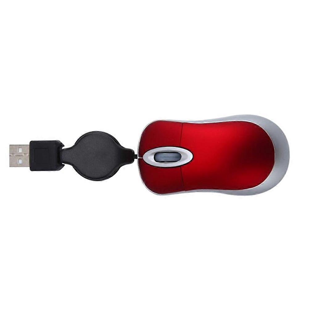 2Pc Mini Compact Travel Optical Mouse Retractable Cord Plug and Play for Windows (Red)