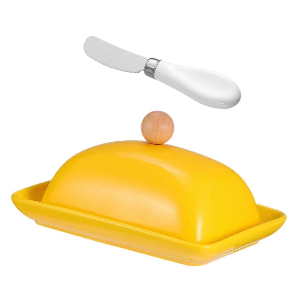 Ceramic Butter Dish with Lid and Cutter, Durable Porcelain Keeper for Countertop Storage
