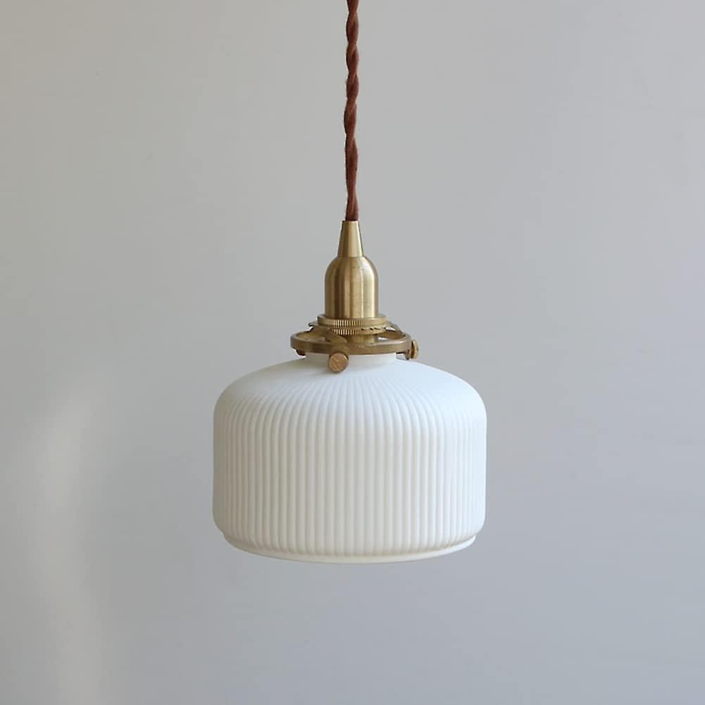Modern Ceramic Pendant Light with Ribbed Shade and Brass Rotary Switch for Kitchen Island