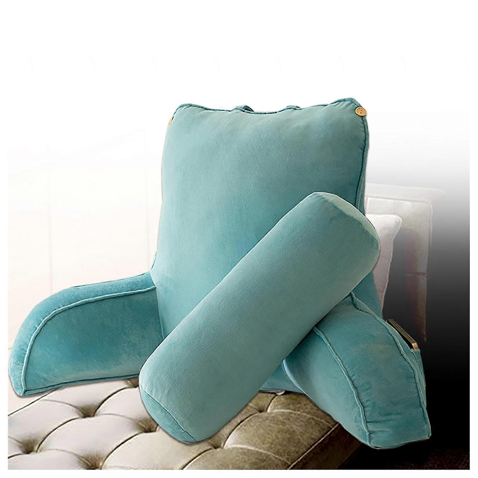Reading Pillow with Arms and Adjustable Headrest, Ergonomic Back Support, Washable Cover, Blue