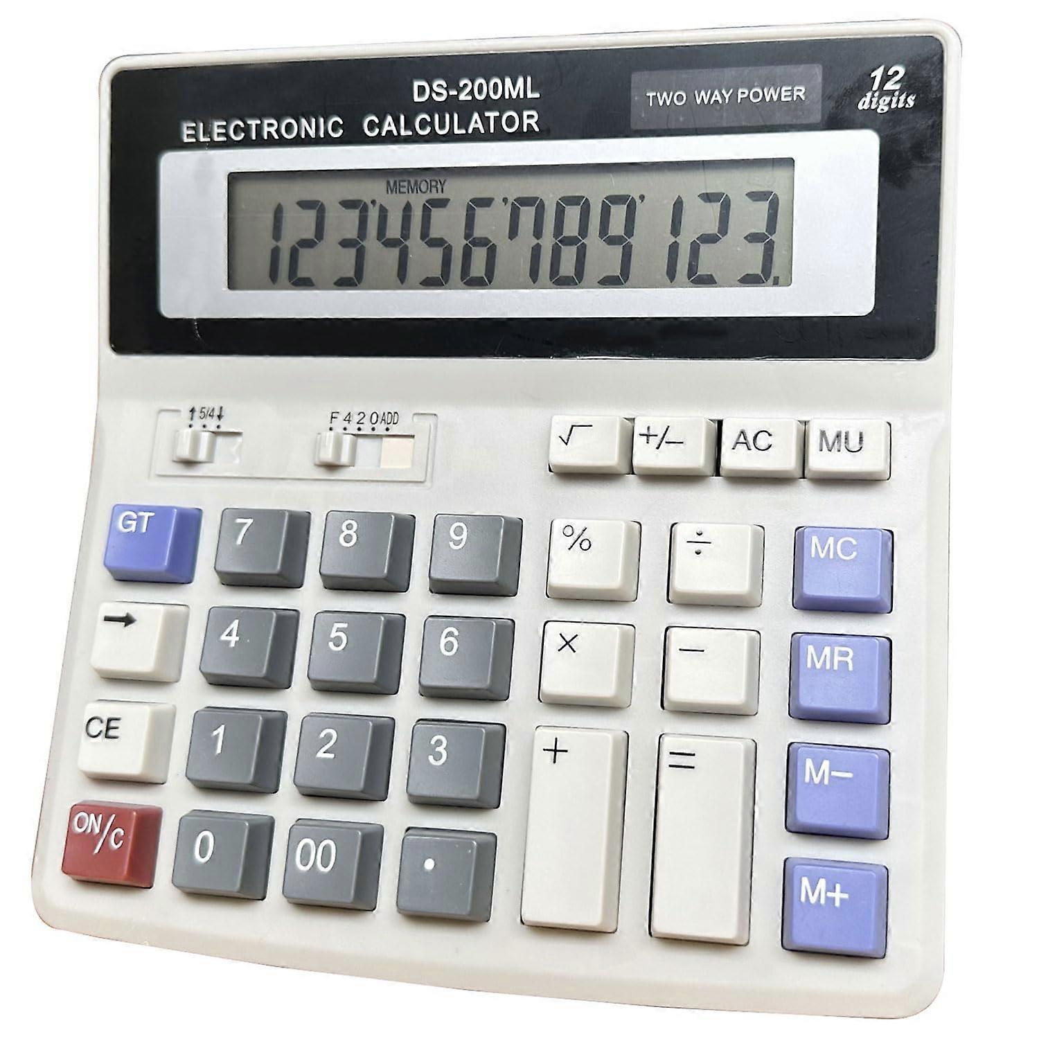 Desktop Calculator with Large 12Digit Display, Dual Power, Big Button for Office, Home, School (Grey)