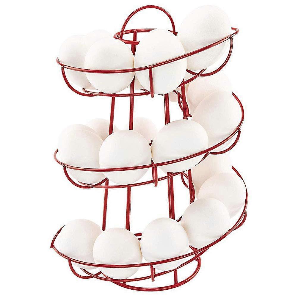 Egg Storage Rack Spiral Holder for 24 Eggs with Smart Removal, Red Wire Countertop Organizer