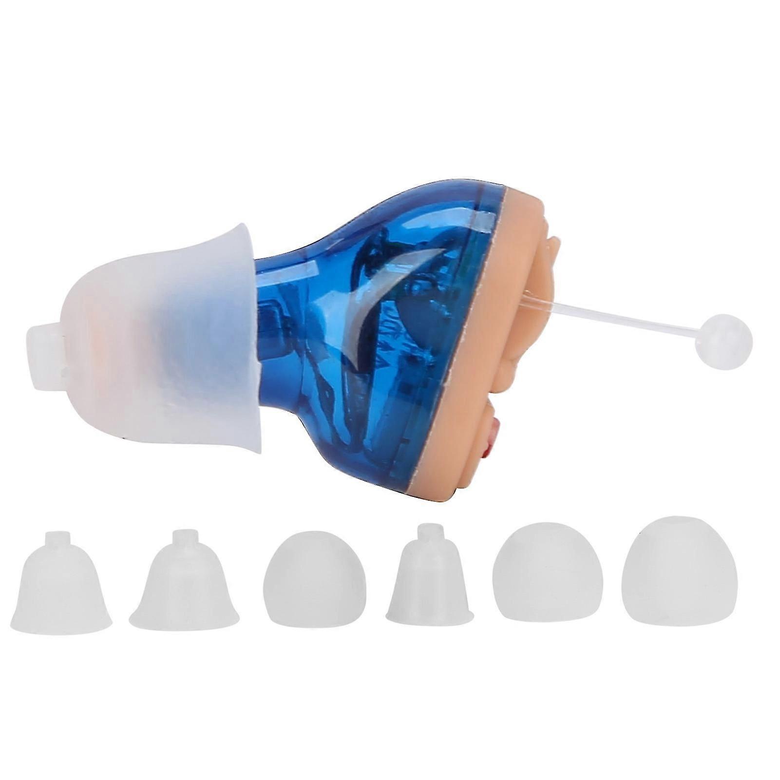 Portable Wireless Hearing Aids Earbud Type Concealed Mini Sound Amplifiers for Deafness ElderlyBlue Left Side