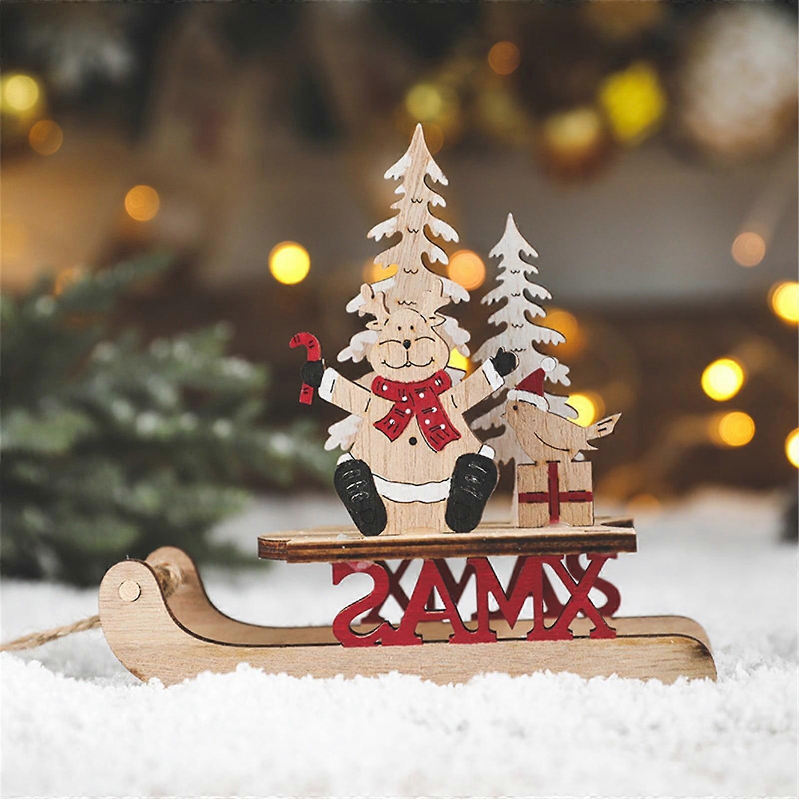 homchy Christmas Ornaments Christmas Tree Tabletop Christmas Tree Wooden Crafts Home Desktop American Retro Decoration Ornament C