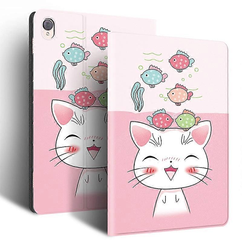 Capa estilosa para iPad 2025 de 11 polegadas com estampa de gato e peixe.