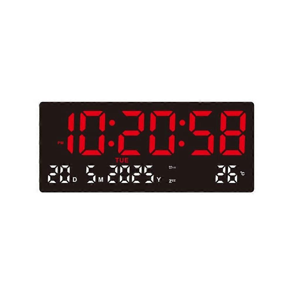 Large Digital Wall Clock Time/Date/Week/Temp Display 3 Alarm Clock LED Alarm Clock Brightness Adjustable Snooze