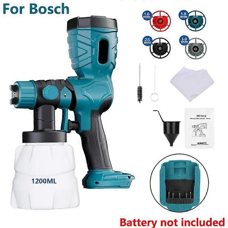 Cordless Paint Sprayer for Bosch 18V MAX Battery Spray Paint Gun w/1200ML + 200ML Reservoir Electric Paint Sprayer w/4 Nozzles 3 Patterns for House