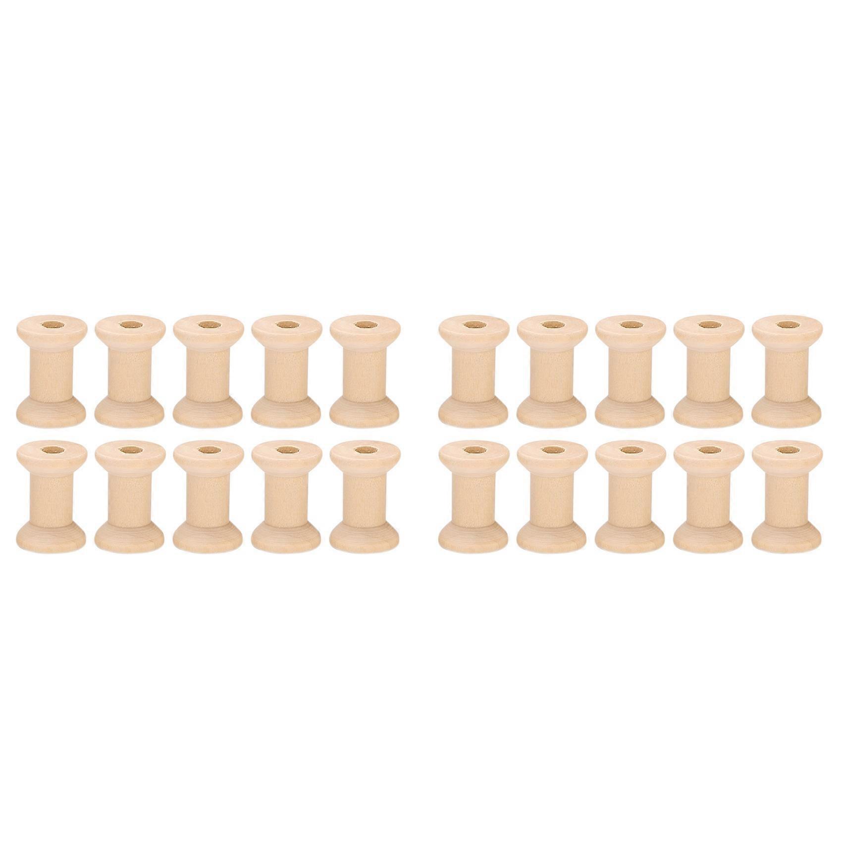 20Pcs Wooden Empty Thread Spools Natural Color 29Mm X23Mm