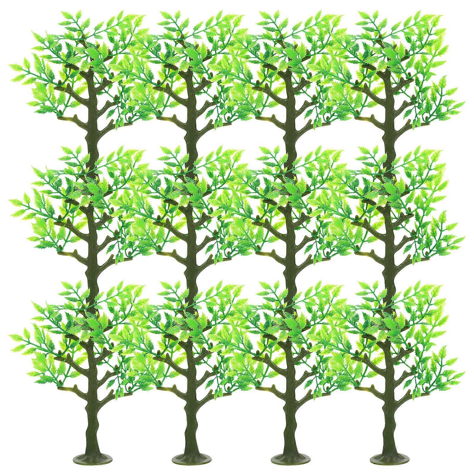 Miniature Green Model Trees for Train Scenery 12Pcs Plastic Trees with Base