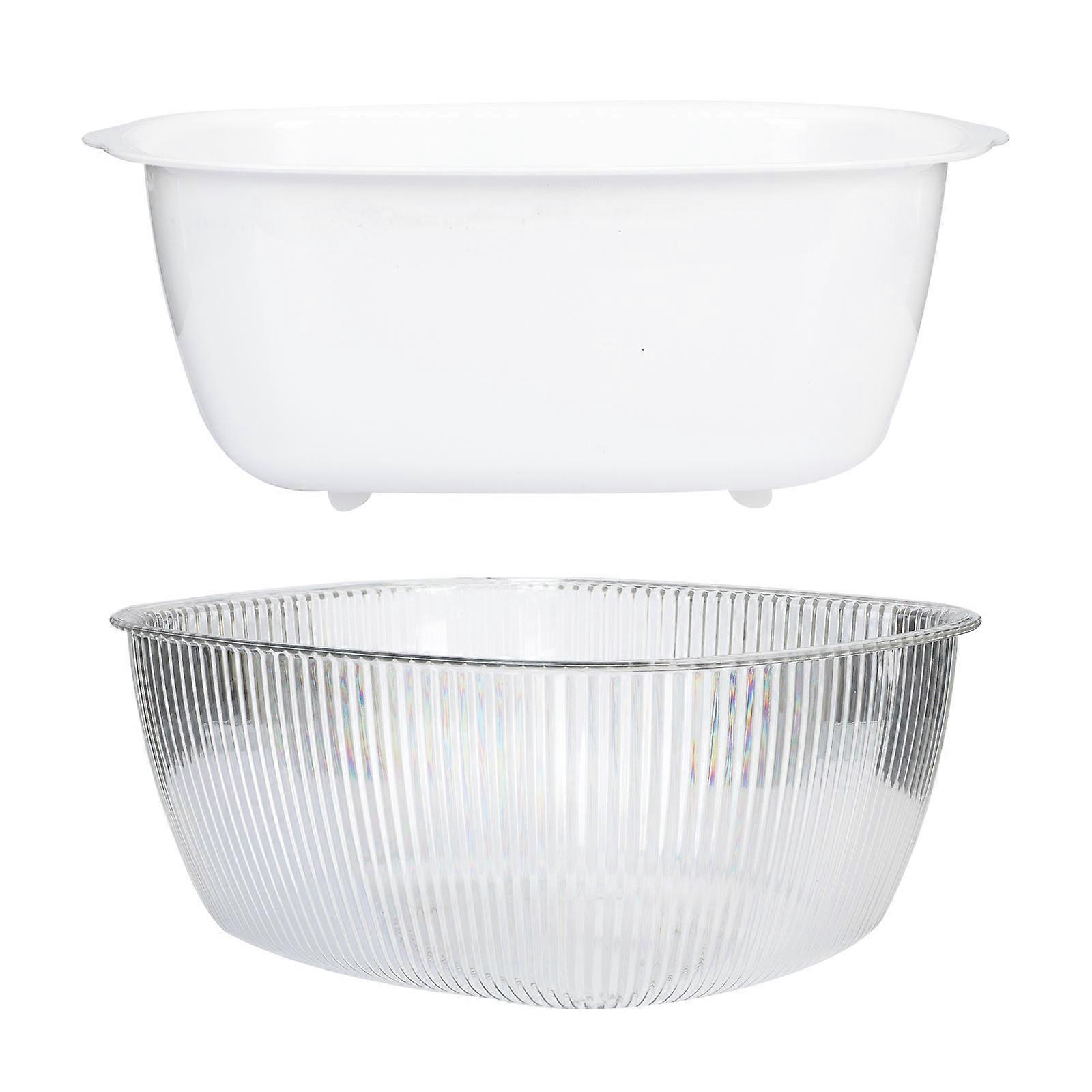 White Vegetable Washing Basket Kitchen Draining Basket Double-Layer 1Set