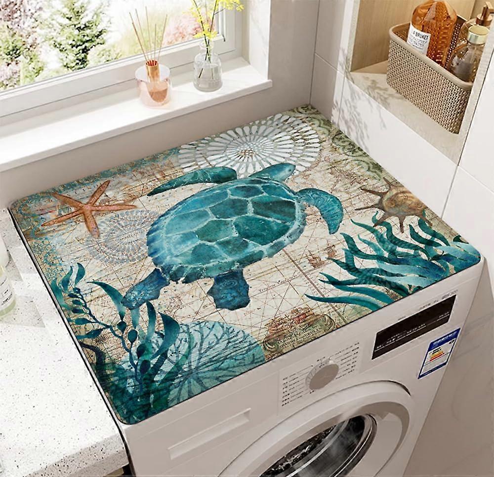 Retro Turtle Washer and Dryer  Cover, Absorbent DustProof Laundry Protector Mat
