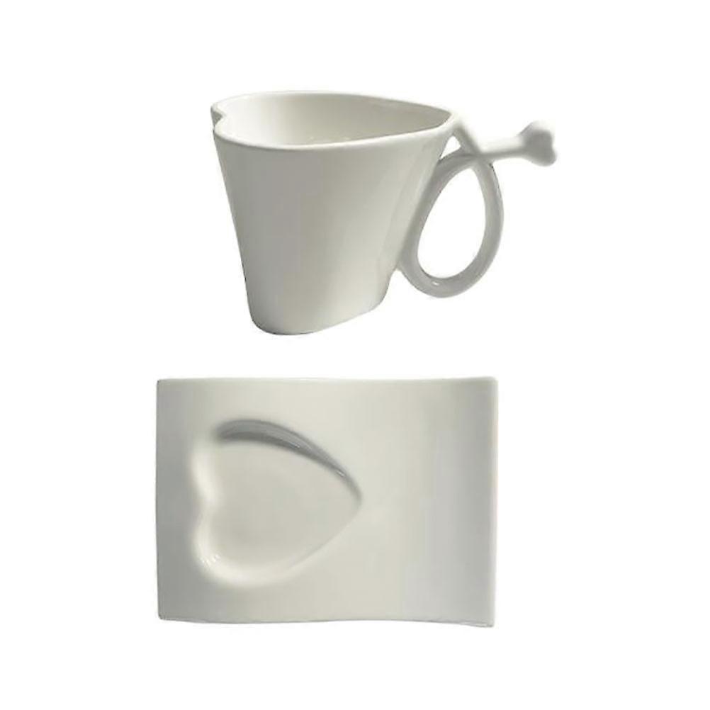 Heart Shaped Coffee Cup Ceramic Cup with Saucer for Drinking 2Sets