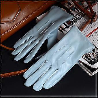 Winter Gloves Women's Ladies Leather Skin Winter Warm Thick Lining White Gloves Colorful Blue Cute Outdoor Short Gloves Windproof Lined Thick