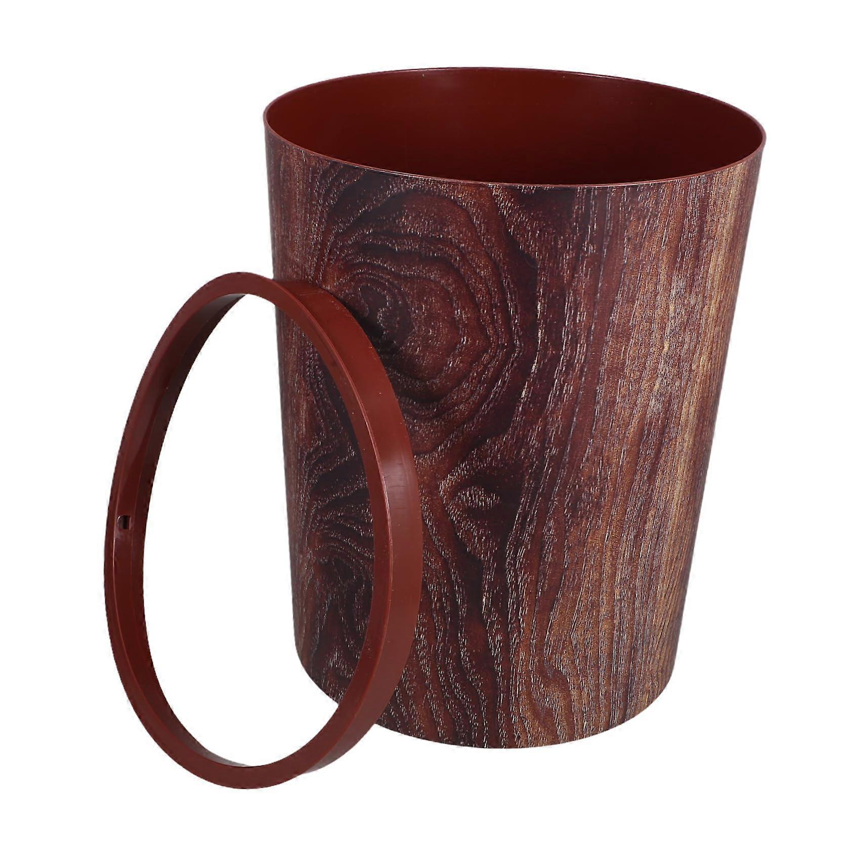 Wood Grain Trash Can with Lid, Large Capacity Rustic Waste Bin for Kitchen Bathroom Office