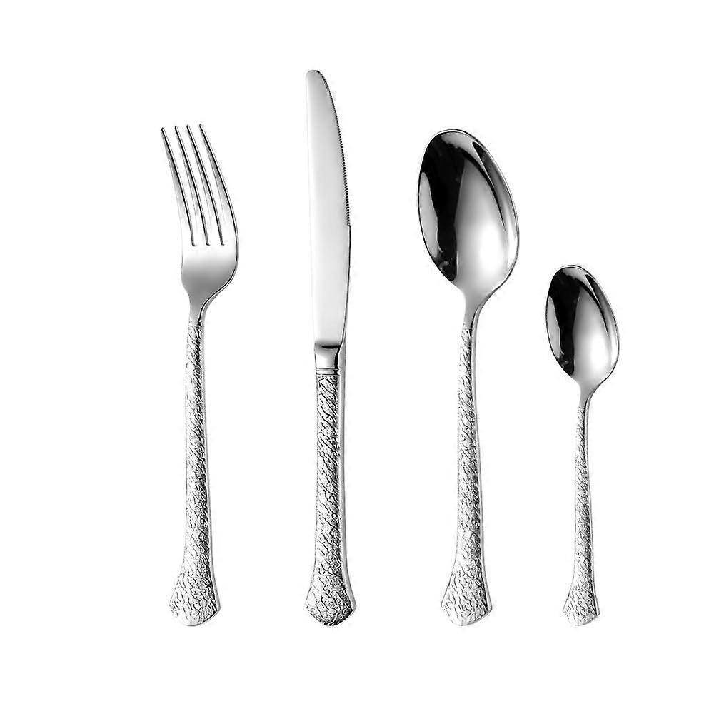 Silverware Set for 6, 24Piece Stainless Steel Flatware with Elegant Hammer Pattern, Dishwasher Safe