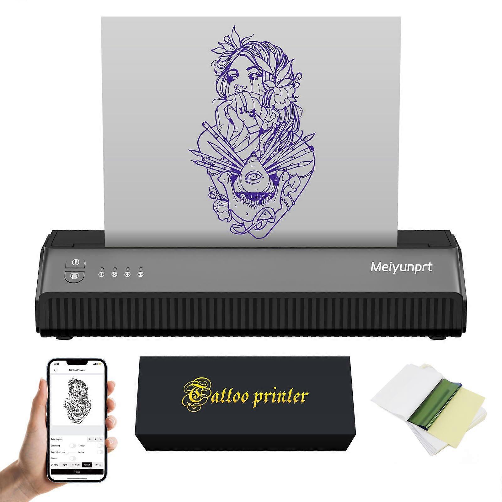 Tattoo Stencil Printer Wireless Bluetooth Thermal Transfer Kit with 10 Papers Compatible with Smartphone and PC