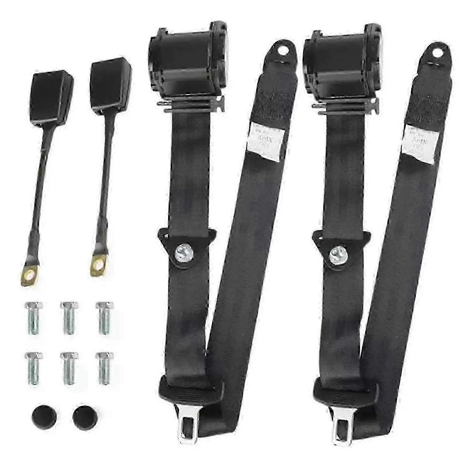 2 Set Universal 3pt Adjustable Retractable Lap Suitable for Modification Belts Kit (Black)